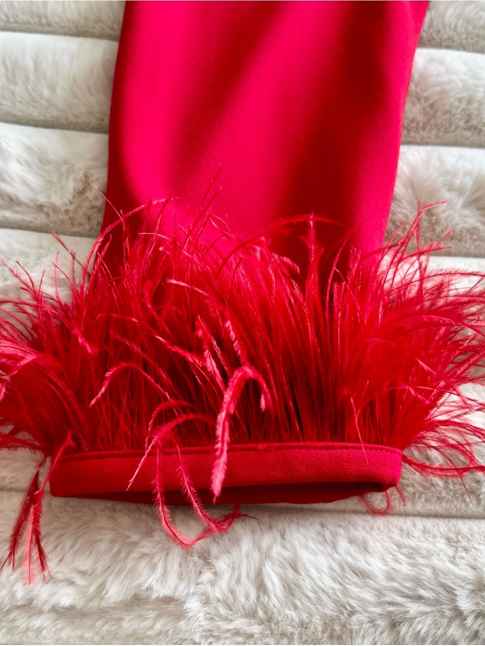 Jude Connally Franca Red Feather Cuff Long Sleeve Dress XL NWT Made in USA - Picture 10 of 13